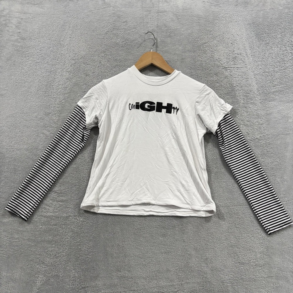 NWT Omighty Shirt Womens Medium Long Sleeve Striped Skater Y2K 90s Layered White